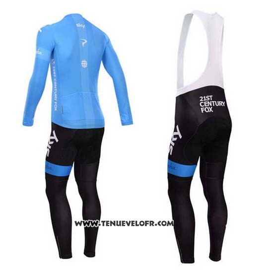 2014 Maillot Ciclismo Sky Blanc et Azur Manches Longues et Cuissard